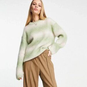 & Other Stories Relaxed Ribbed Mohair Sweater, Green and White, Sz XS